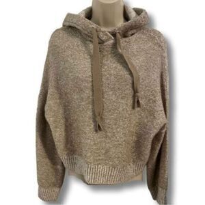 Ruby Moon Cropped Sweater Hoodie. Tan color. Chunky. Size Small